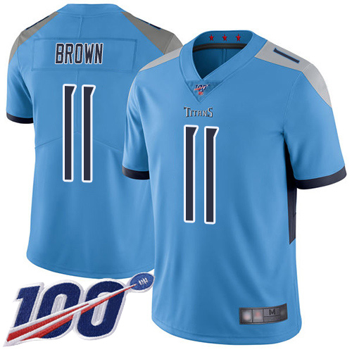 Tennessee Titans Limited Light Blue Men A.J. Brown Alternate Jersey NFL Football 11 100th Season Vapor Untouchable